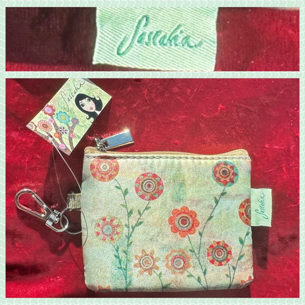 Sascalia Floral Card & Coin Pouch - Creamy mint - multi-colored - lobster clasp